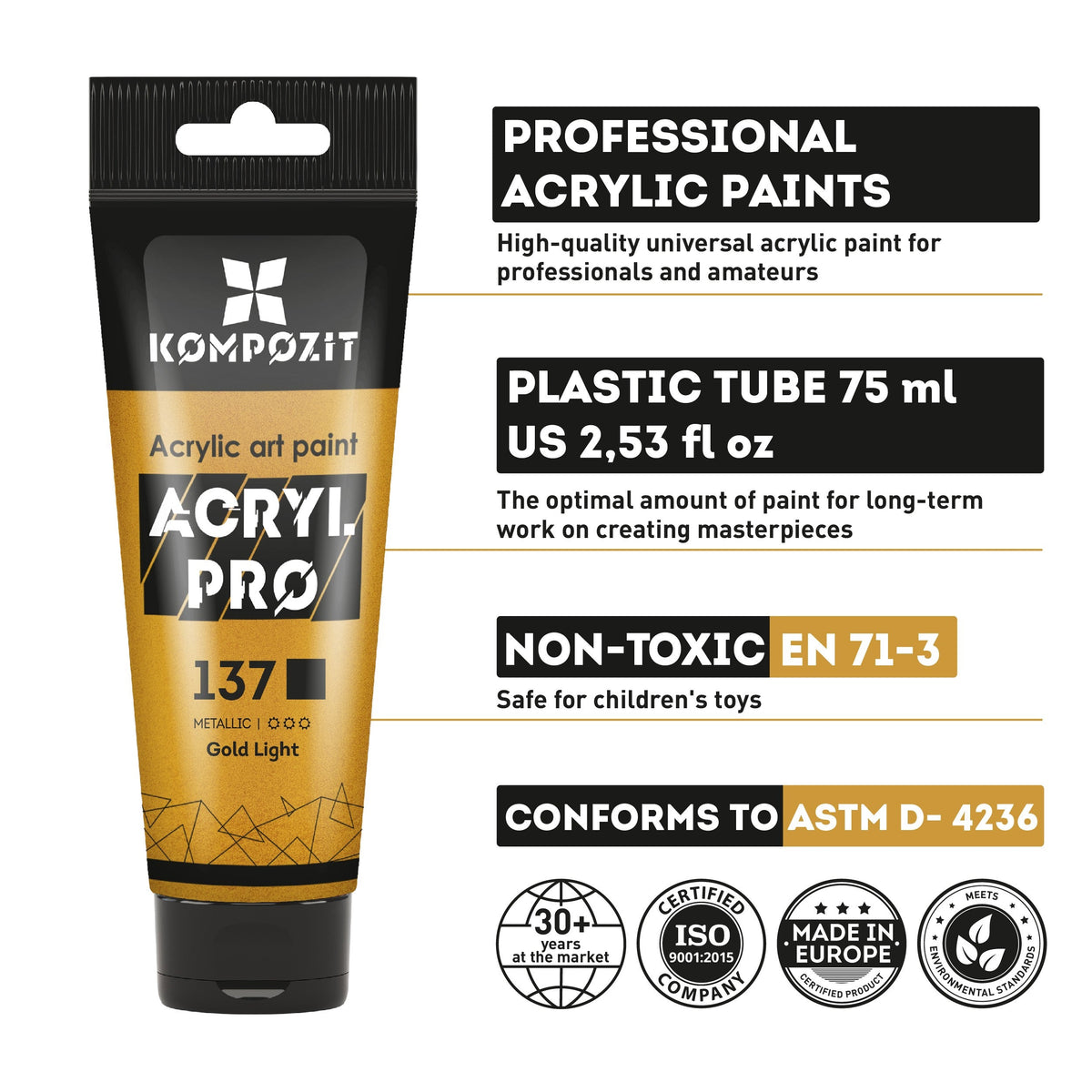 Metalická akrylová barva ACRYL PRO ART Kompozit 75 ml
