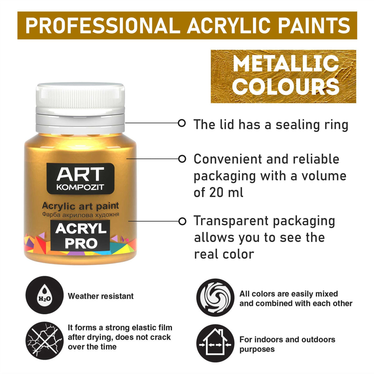 Sada metalických akrylových barev ACRYL PRO Kompozit 12x20 ml