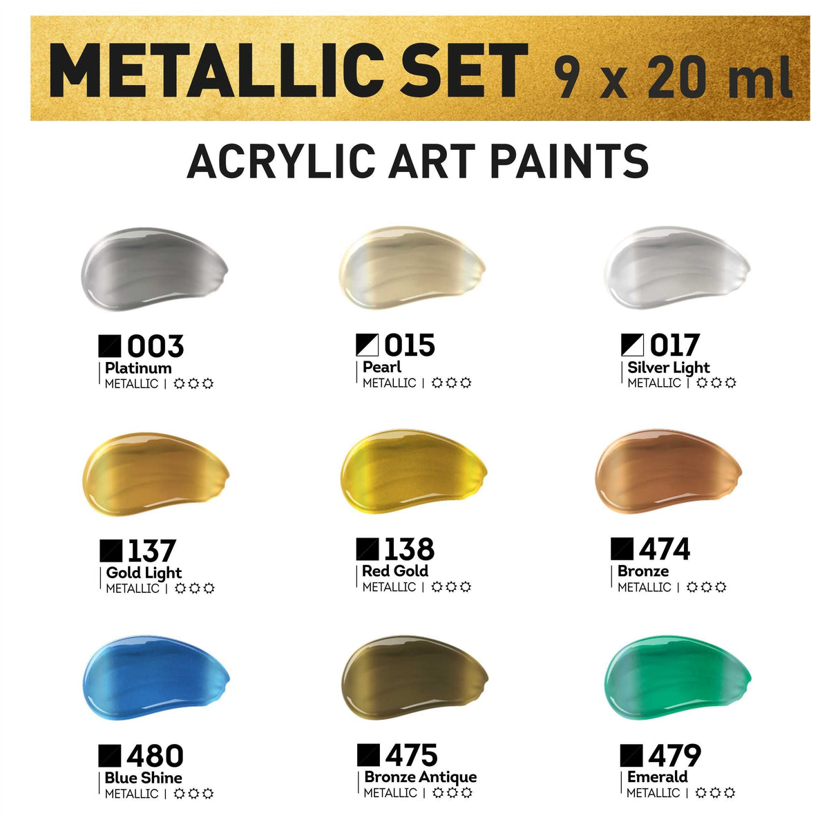 Sada metalických akrylových barev ACRYL PRO Kompozit 9x20 ml