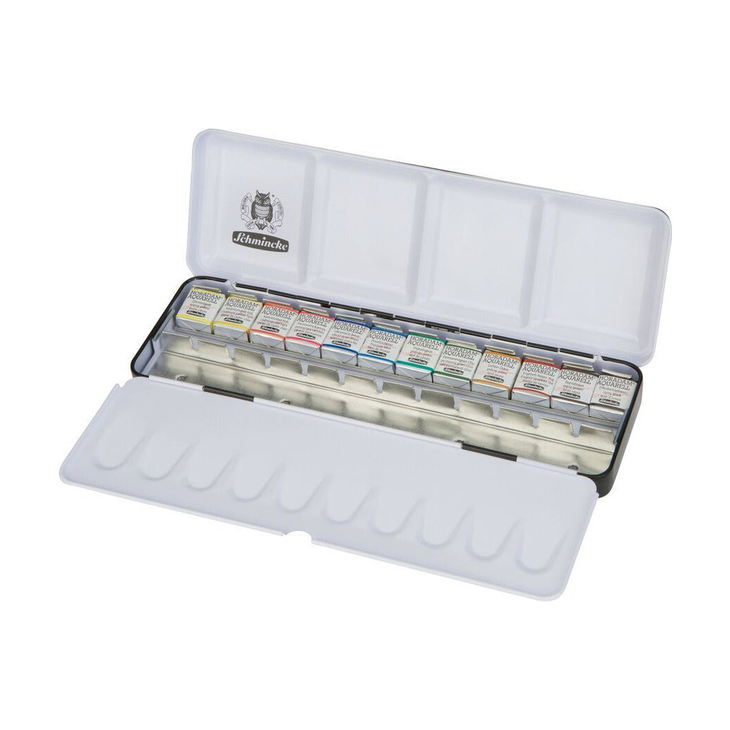 Kovový akvarelový set Schmincke HORADAM, 12 x 1/2 pánvičky s extra prostorem