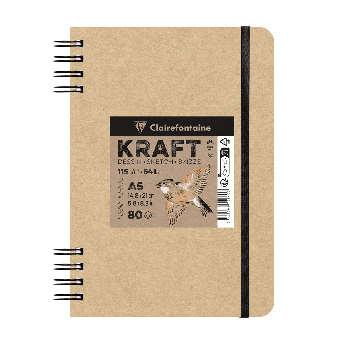 Kraftový skicovací blok CLAIREFONTAINE 115 g/m² A5 – A4 - 80 listů