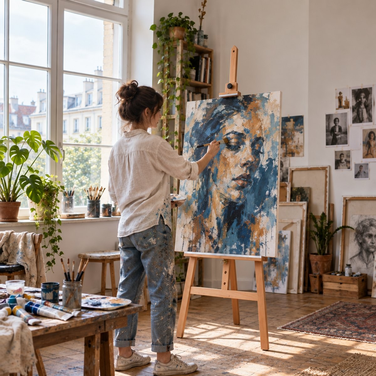Stojan 258 NEW YORK při malování velkého formátu v domácím ateliéru