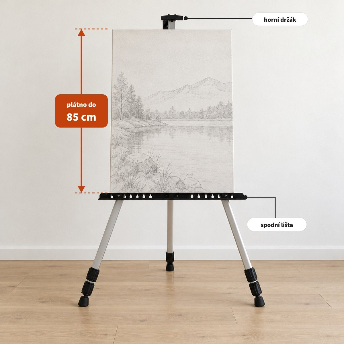Plátno o výšce do 85 cm v nastavitelných držácích stojanu Royal ALUMINIUM