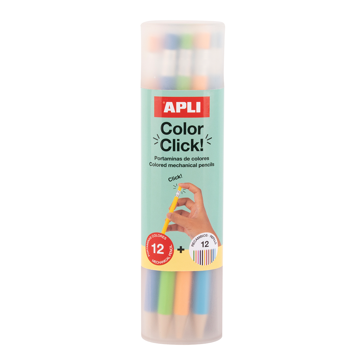 Mechanické pastelky APLI Color Click, 12 ks s náhradními tuhami a ořezávátkem