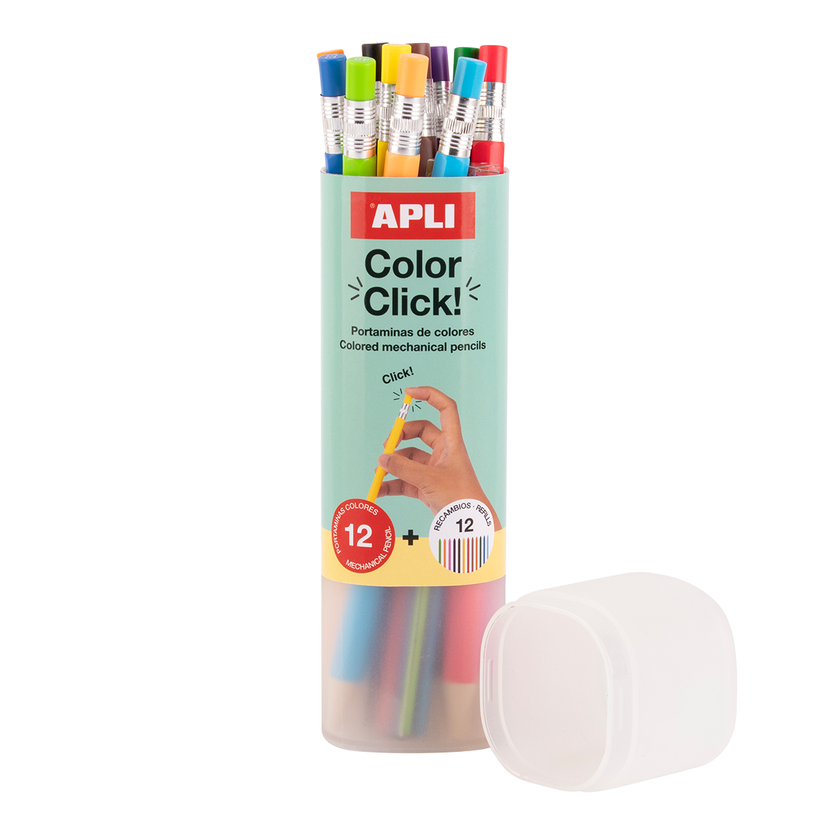 Mechanické pastelky APLI Color Click, 12 ks s náhradními tuhami a ořezávátkem