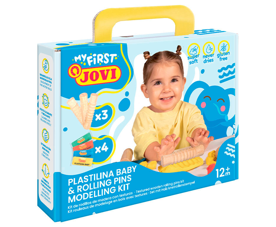 Měkká přírodní plastelína JOVI My First 4 x 38 g – + 3 dřevěné válečky