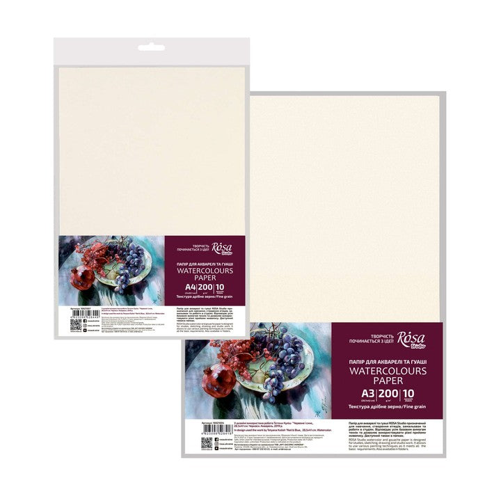 Akvarelový papier A3 (29,7х42см), 10 listov, jemnozrnný, 200g/m2, ROSA STUDIO