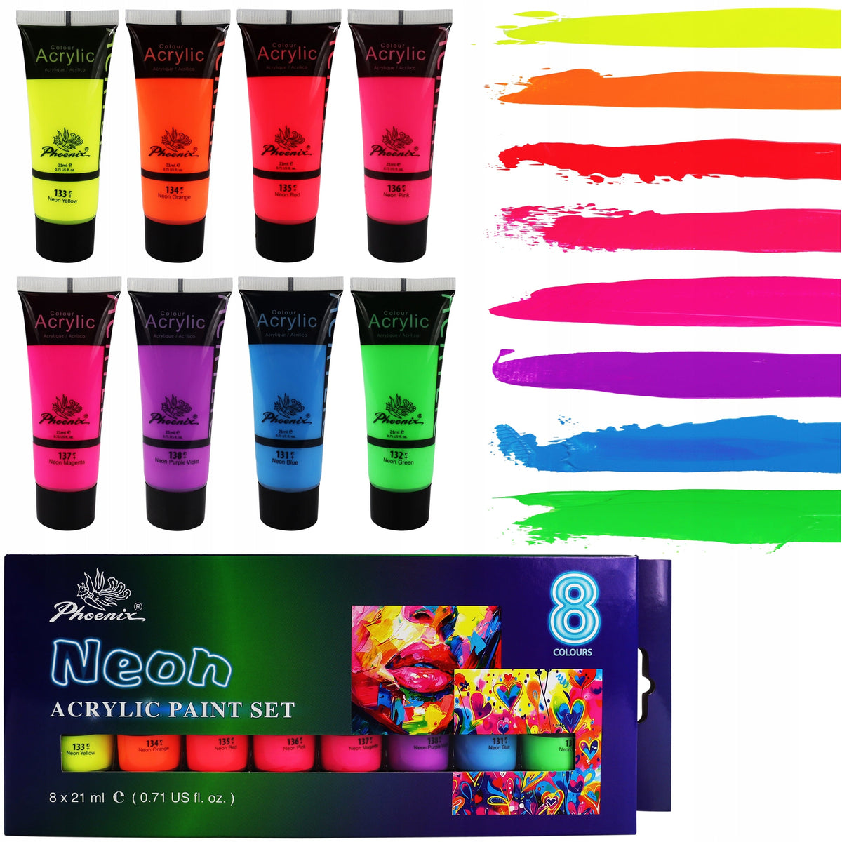 Sada 8 akrylových barev Phoenix neon 8 x 21 ml