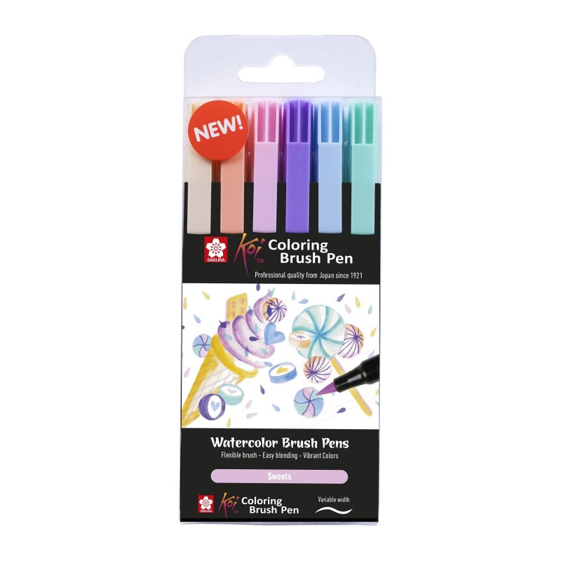 Sakura Koi Coloring Brush Pen akvarelové štětcové fixy – sada 6 ks Sweets