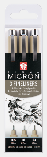 Sakura Pigma Micron sada finelinerů Design 3 ks – 0,20 / 0,25 / 0,30 mm, černá