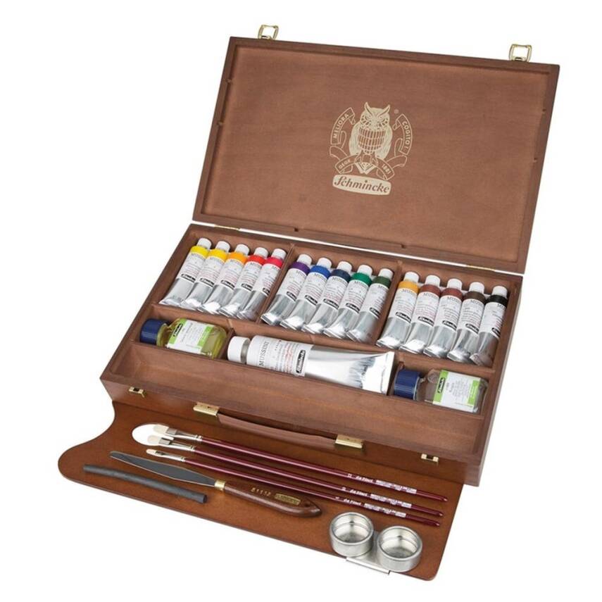 Schmincke MUSSINI dřevěný box s barvami 15 x 35 ml a bílou 150 ml