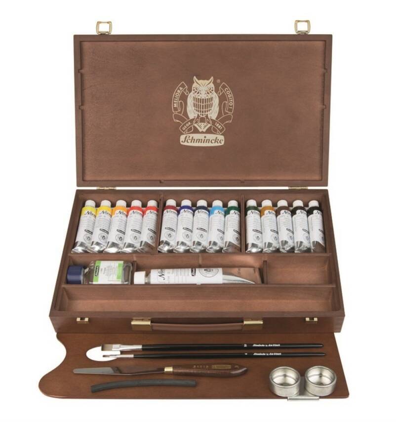 Dřevěný box Schmincke NORMA Professional, 15 x 35 ml + bílá 120 ml