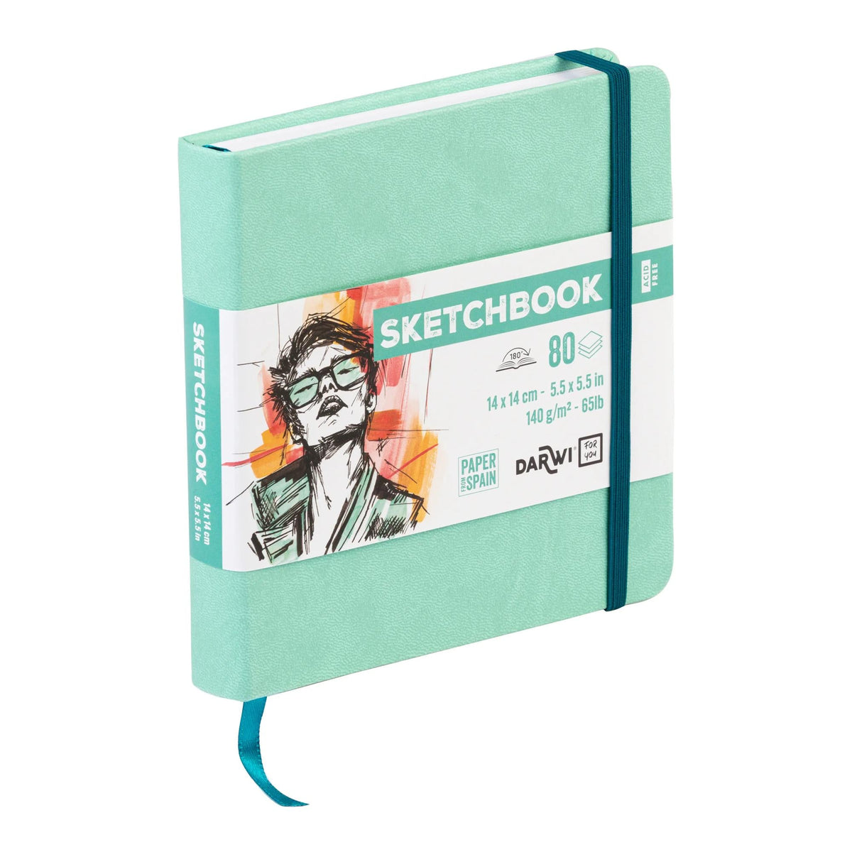 Skicovací blok DARWI Mint Green 14 x 14 cm, 140 g, 80 listů