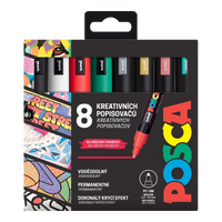 Posca sada popisovačů PC-5M CHRISTMAS, 1,8 - 2,5 mm, vánoční barvy - 8 ks