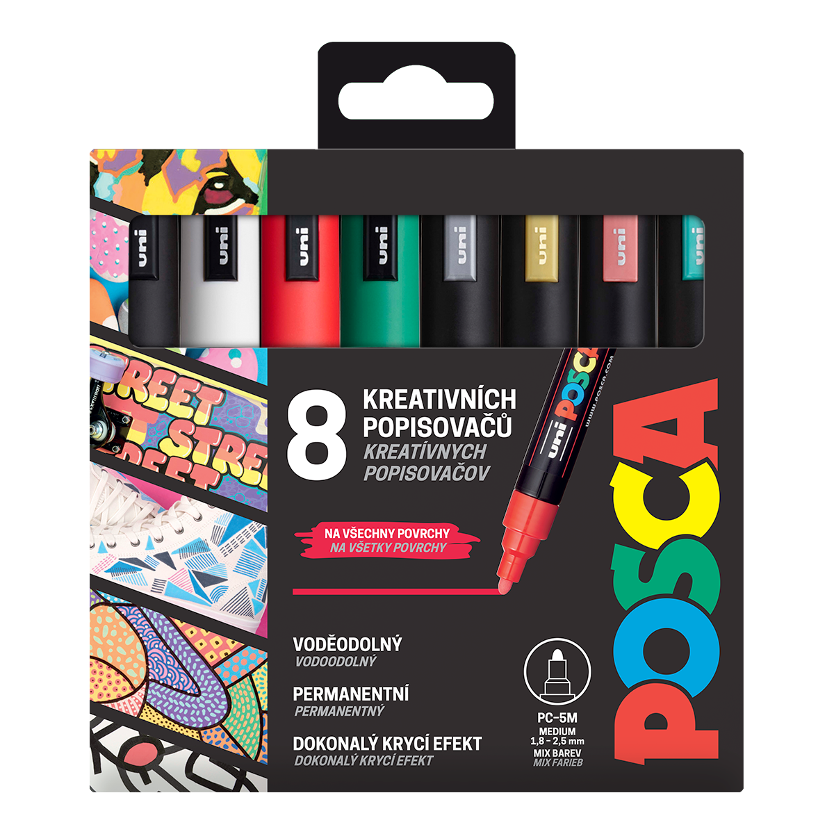Posca sada popisovačů PC-5M CHRISTMAS, 1,8 - 2,5 mm, vánoční barvy - 8 ks