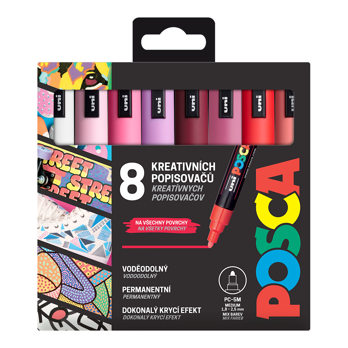 Posca sada popisovačů PC-5M, LOVE, 1,8 - 2,5 mm, mix teplých tónů (8 ks)