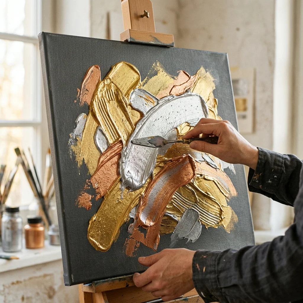 Metalické impasto špachtlí