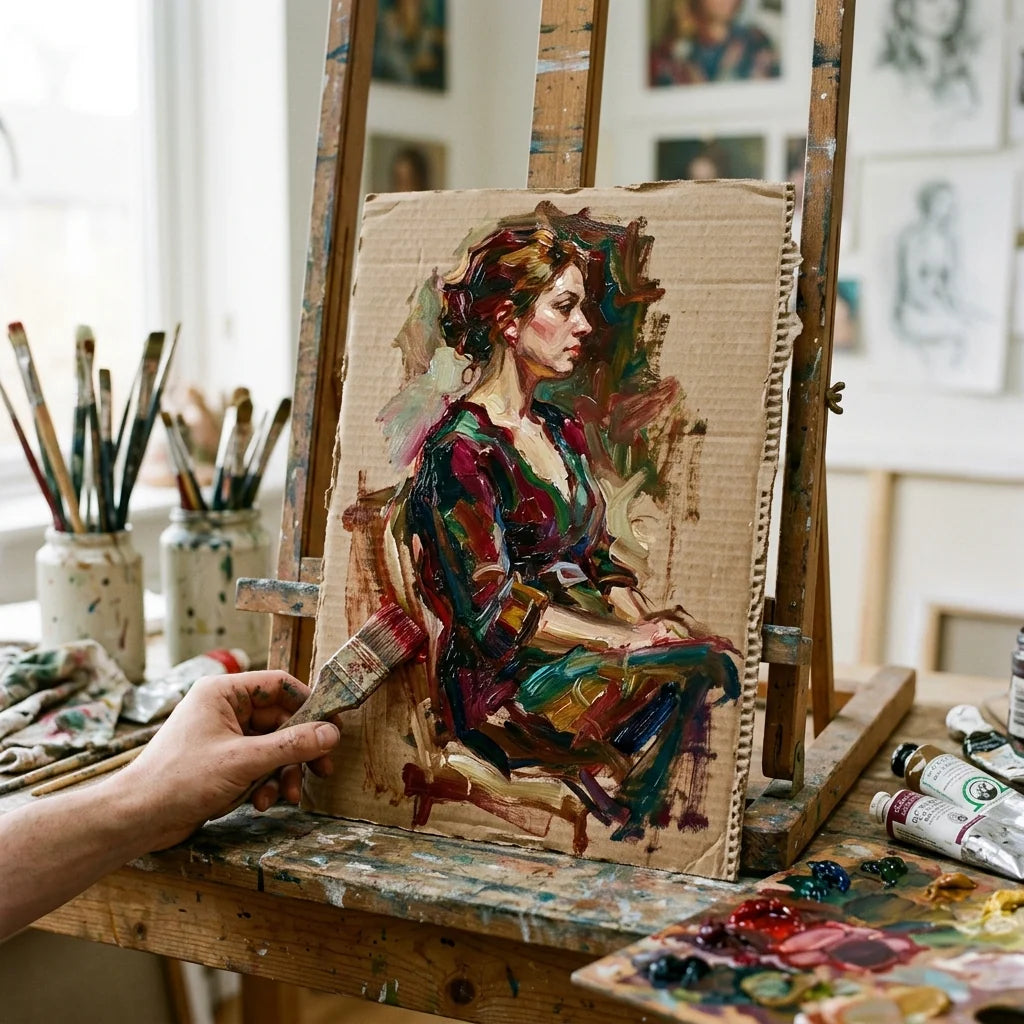 Olejová studie na malířské lepence