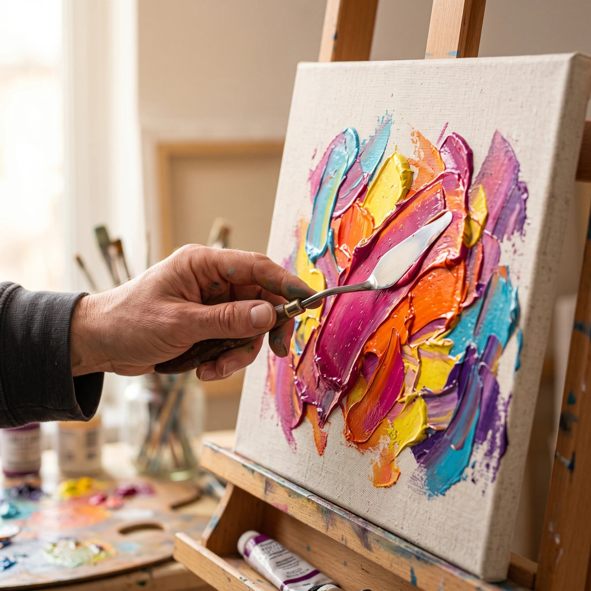 Nanášení hustého akrylu El Greco špachtlí — efekt impasto