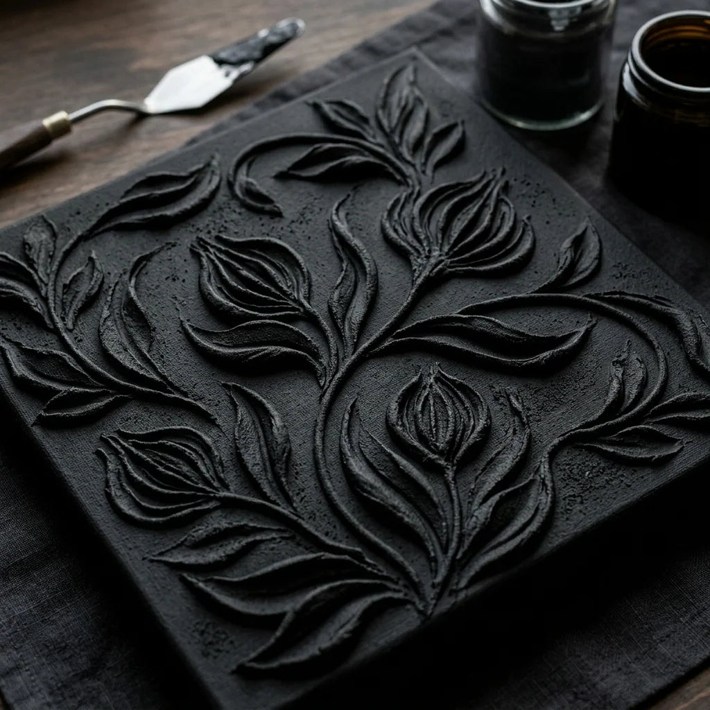 Černý vyřezávaný reliéf z 3D reliéfní modelovací pasty Midnight