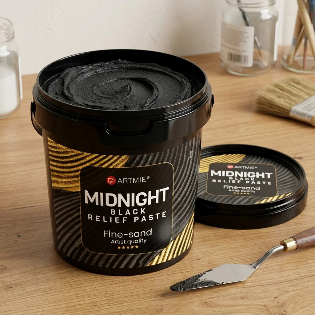 Otevřené balení ARTMIE Midnight — viditelná černá písková pasta uvnitř