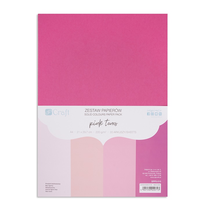 Barevné papíry DP Craft - sada 20 ks / pink tones hrubé barevné papíry