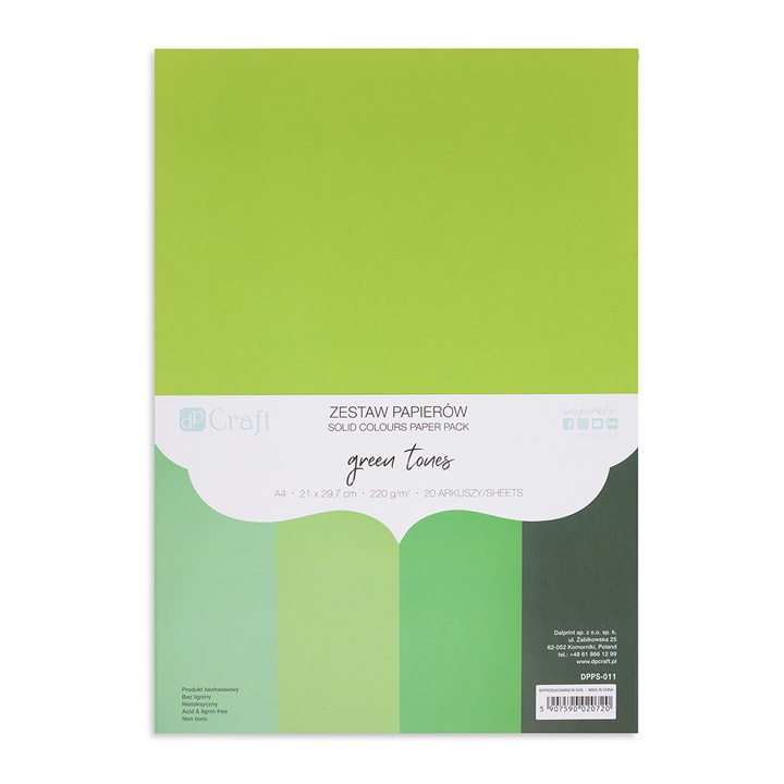 Barevné papíry DP Craft - sada 20 ks / green tones hrubé barevné papíry