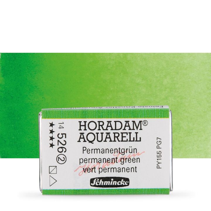 Schmincke Horadam akvarelové barvy v celé pánvičce | 526 permanentní zelená profesionální akvarelové barvy