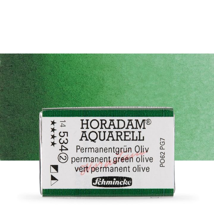 Schmincke Horadam akvarelové barvy v celé pánvičce | 534 permanentní olivově zelená profesionální akvarelové barvy