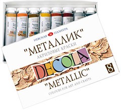 Metalické akrylové barvy DECOLA 8x18 ml